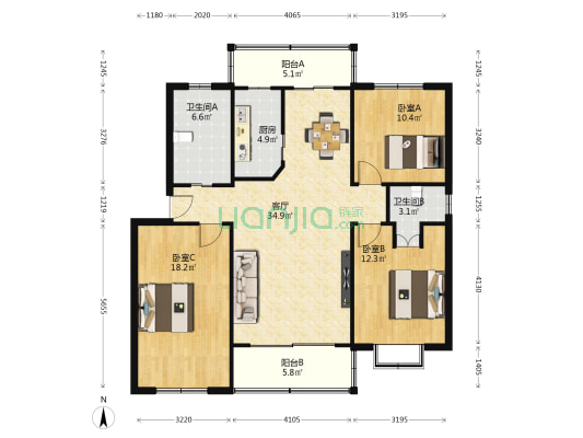 花溪苑三区 3室1厅2卫 125平方