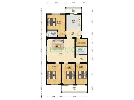 外贸花园 4室1厅2卫 158平方