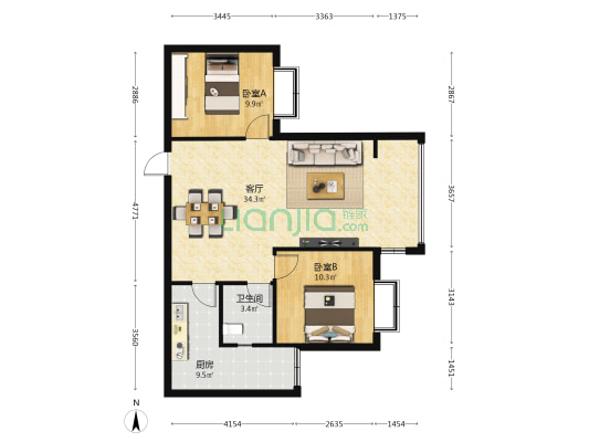 铺金昊城 2室1厅1卫 89平方