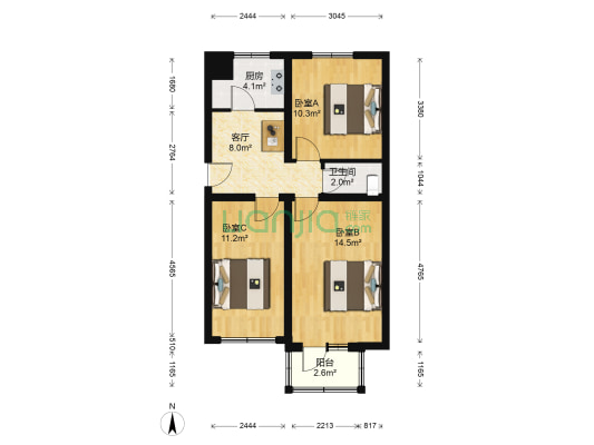 国祥胡同4号院 3室1厅1卫 68平方