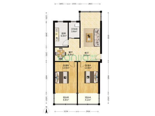 蔚斗新村二区 2室2厅1卫 79平方