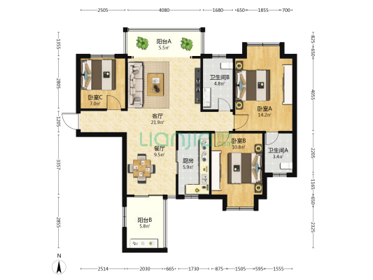 白沙坊银河苑 3室2厅2卫 112平方