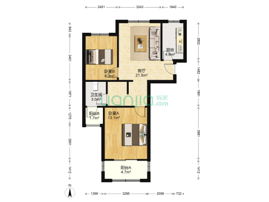 崧泽华城华中苑三区 2室1厅1卫 80平方