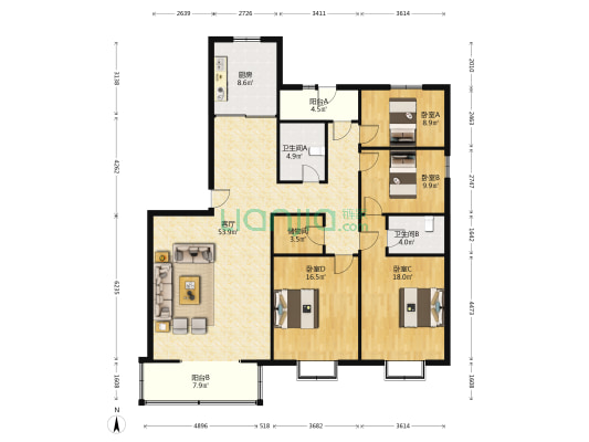 滨湖公园九号 4室1厅2卫 180平方