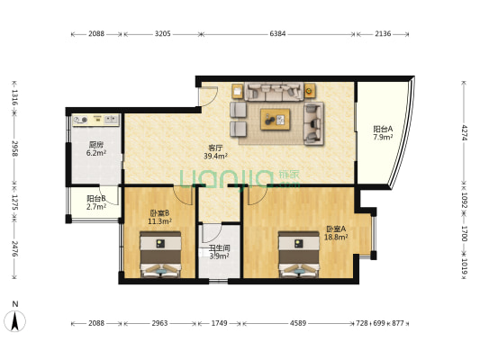 北苑小区 2室1厅1卫 100平方