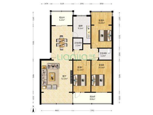 甘肃省国防公办家属院 3室1厅2卫 114平方
