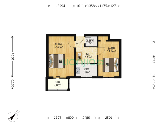 酒仙桥十一街坊 2室1厅1卫 50平方