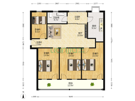 豪华小区 4室1厅1卫 133平方