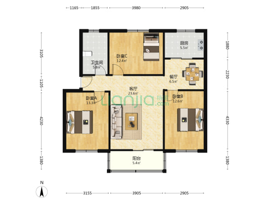 房改办家属院 3室2厅1卫 100平方