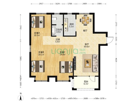嵛景华城五期 3室1厅1卫 121平方