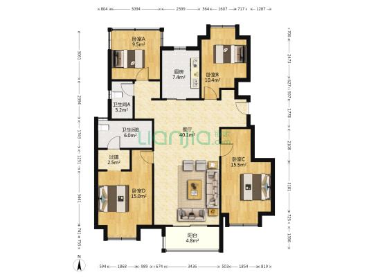 万科金域东方 4室1厅2卫 126平方