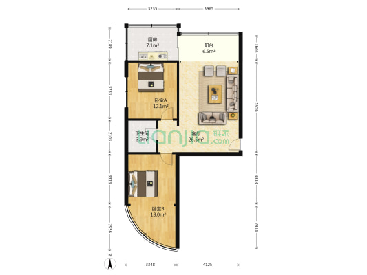 明皇园小区 2室1厅1卫 95平方