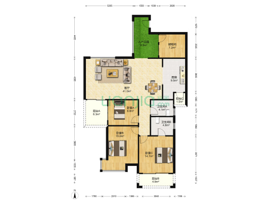 银杏嘉园 3室1厅2卫 155平方