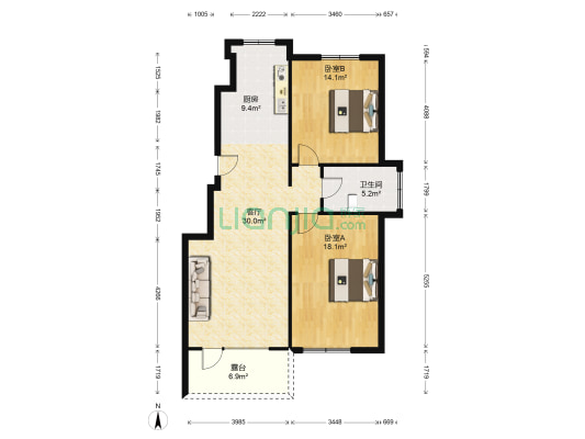 泊逸臺 2室1厅1卫 97平方