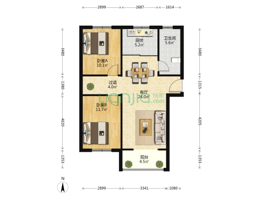 和润城市花园 2室1厅1卫 91平方