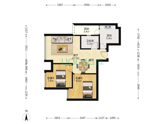 洪都逸品 2室1厅1卫 66平方