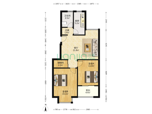 龙柏井亭公寓 2室1厅1卫 80平方