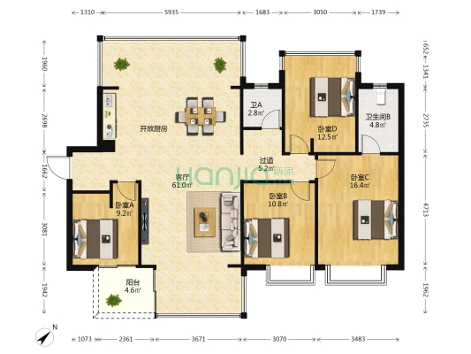 锦麟玖玺 4室1厅2卫 141平方