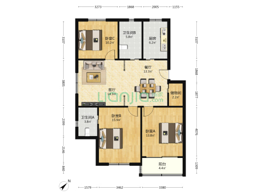 祁昌路135弄 3室2厅2卫 111平方