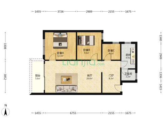 骏华楼 3室1厅1卫 85平方