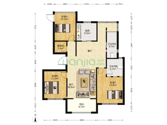五矿澜悦方山 3室1厅2卫 115平方