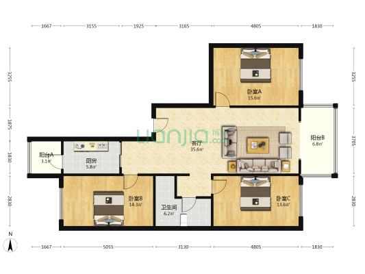 金水嘉园 3室1厅1卫 128平方