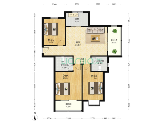 香格丽都 3室1厅2卫 119平方