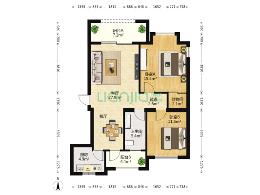 田德海泉湾 2室1厅1卫 88平方