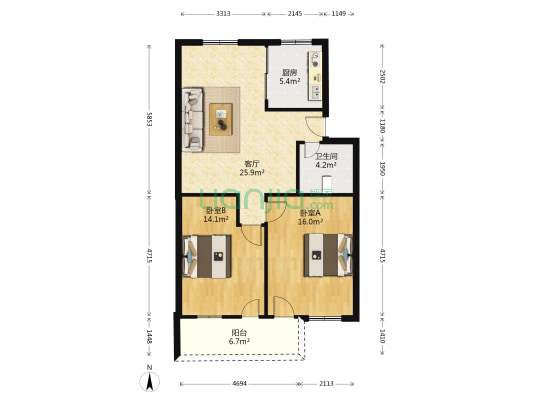三浃社区八组团 2室1厅1卫 82平方