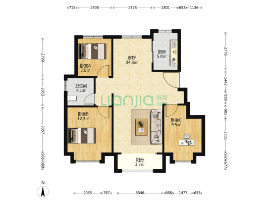 复地林与里玖邻花园 3室1厅1卫 101平方