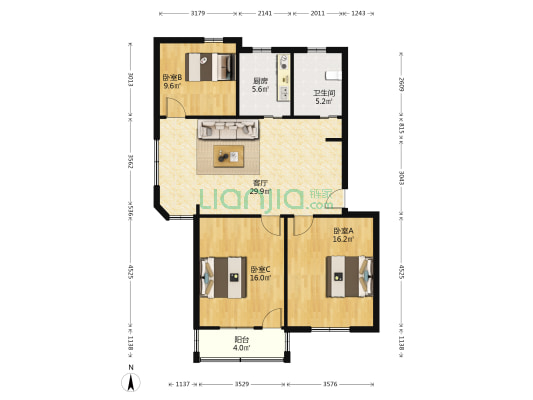 银宏新村 3室1厅1卫 84平方