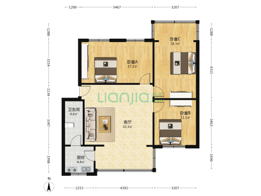 澄江街2号 3室1厅1卫 106平方