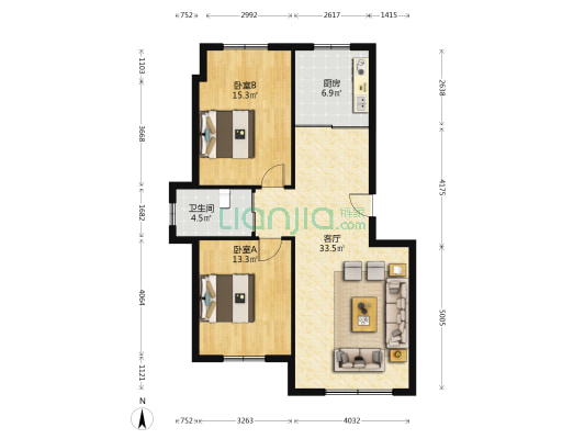 秀山丽水 2室1厅1卫 93平方