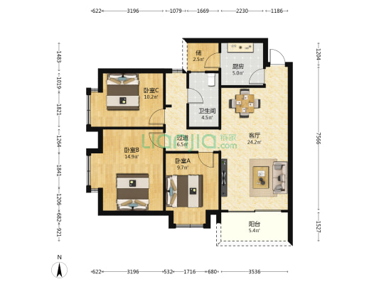 华侨医院安置小区 3室1厅1卫 105平方