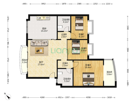 光大华庭 3室1厅2卫 113平方