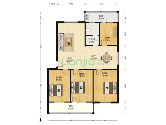 郑密路48号院 4室2厅1卫 137平方