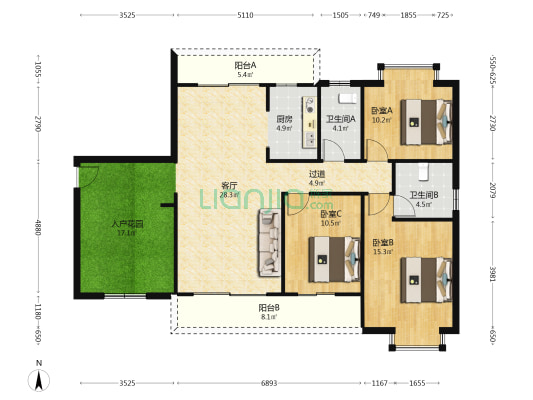 上河坊润府 3室1厅2卫 118平方