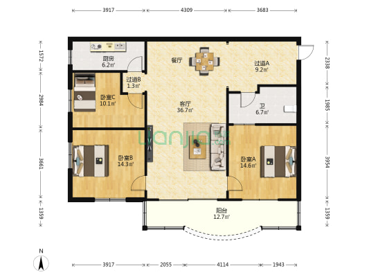 西南二小区 3室1厅1卫 120平方