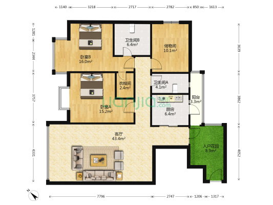 盛世花城 2室1厅2卫 136平方