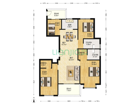 金山华庭 4室2厅2卫 141平方