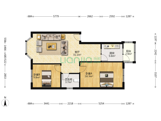 岷山佳苑 2室1厅1卫 84平方