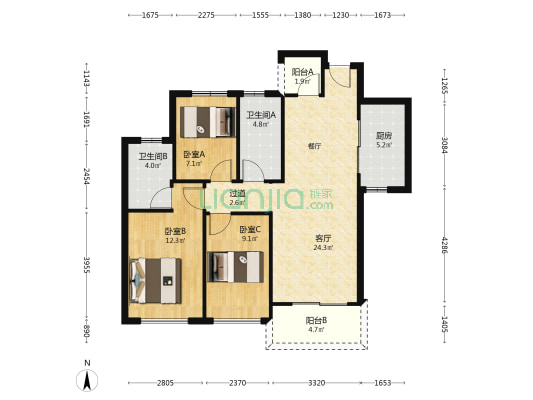 万科中央公园（二期） 3室1厅2卫 89平方