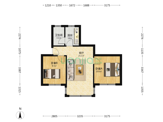 南新路89号 2室1厅1卫 60平方