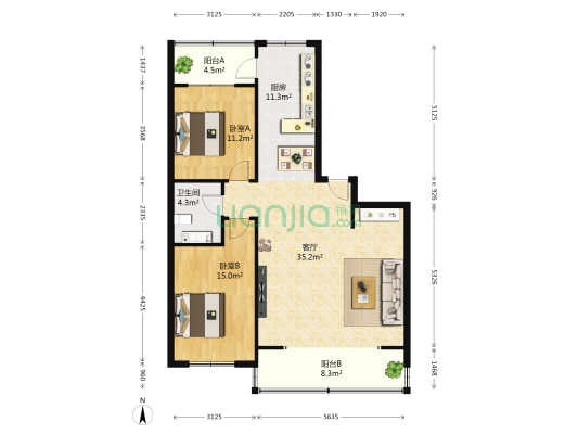 盛世香湾 2室1厅1卫 114平方