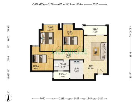 金石雅舍 3室1厅1卫 86平方
