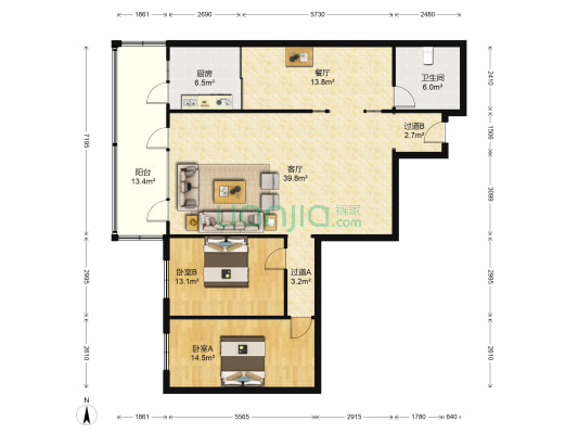 黑又亮家属楼 2室2厅1卫 135平方
