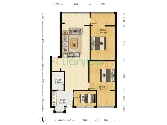 工行中区支行宿舍 3室1厅1卫 92平方