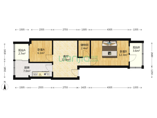 山西大学海南岛宿舍 2室1厅0卫 60平方