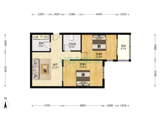 柏桦苑 2室1厅1卫 81平方