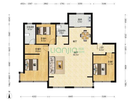 保利和光山语 3室1厅2卫 142平方